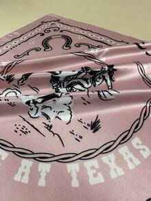 1件女款丹寧女孩印花正方形絲巾 優雅頸巾頭巾 緞面髮飾 - 西瓜粉 - 查看 5