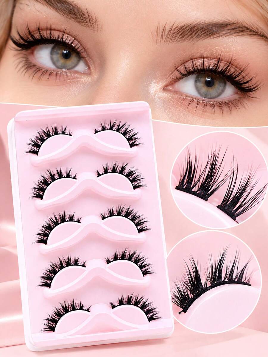 New 5 Pairs 3D Mink Fur Full Strip False Eyelashes C Curl Handmade Short Natural Fluffy Voluminous Eyelashes Makeup Wholesale - View 1