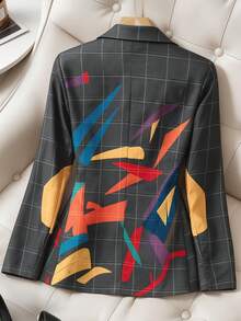 Printed Lapel Single-Button Blazer, Vintage Elegant Casual Vacation Business Office OL Jacket, Suitable For Spring, Summer, Autumn, Winter - Dark Grey - View 2