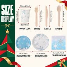 168PCS Christmas Paper Tableware Set, Blue Snowflake Winter Village Pattern, Disposable Party Tableware, Christmas Party Supplies For Christmas Party, Winter Party, Snowflake Party, Christmas Eve, Family Gathering, Holiday Dinner, New Year - Multicolor - View 2