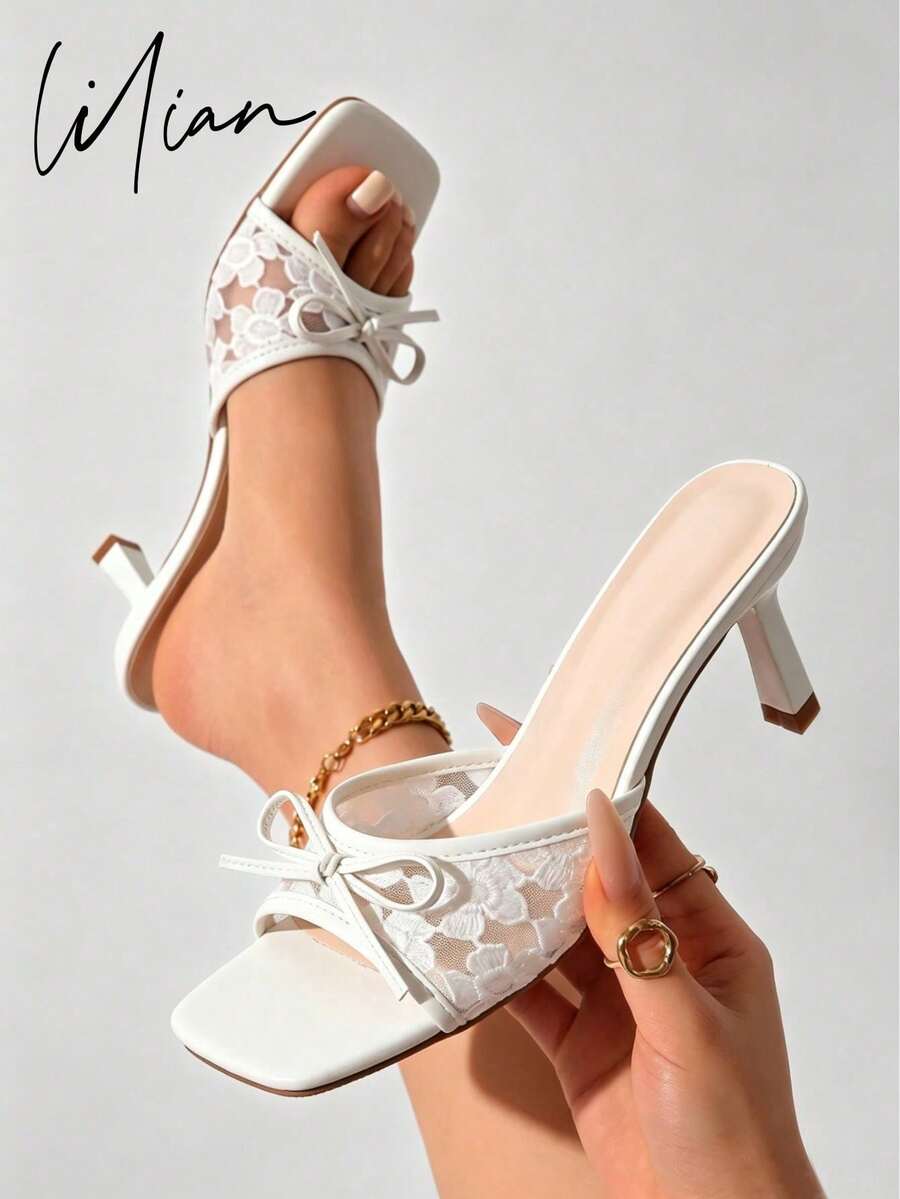 Women's High Heel Sandals Mesh High Heels Bow Decor Spring/Summer New Style Minimalist Elegant Fashion Sexy High Heels Suitable, Kitten Heels