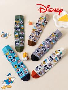 1/5/10 Pasang Kaos Kaki Setengah Betis Wanita Disney, Kaos Kaki Jacquard Kartun Kreatif Warna-warni yang Menyenangkan - MultiWarna - View 2