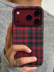 Vintage Classic Christmas Plaid Pattern Matte Phone Case, Compatible With IPhone 18 Pro Max 18 Pro 17 Pro Max 17 Pro 17 16 Pro Max 16 Pro 16 15 Pro Max 15 Pro 15 14 Pro Max 14 Pro 14 13 Pro Max 13 Pro 13 12 11, Minimalist Plaid Holiday Style Christmas Gift Back Cover - Red and Green Plaid - View 3