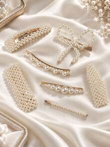 7pcs/Set Minimalist Elegant Pearl Hair Clips Set Duck Mouth Bangs Clips Women's Daily Party Wedding Holiday Gift Decorative Hair Accessories - Multicolor - View 1