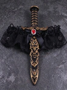 1件裝黑紅蝴蝶結蕾絲腿環，海盜風，適合日常穿著、Cosplay、嘉年華服裝與派對 - 彩色 - 查看 2