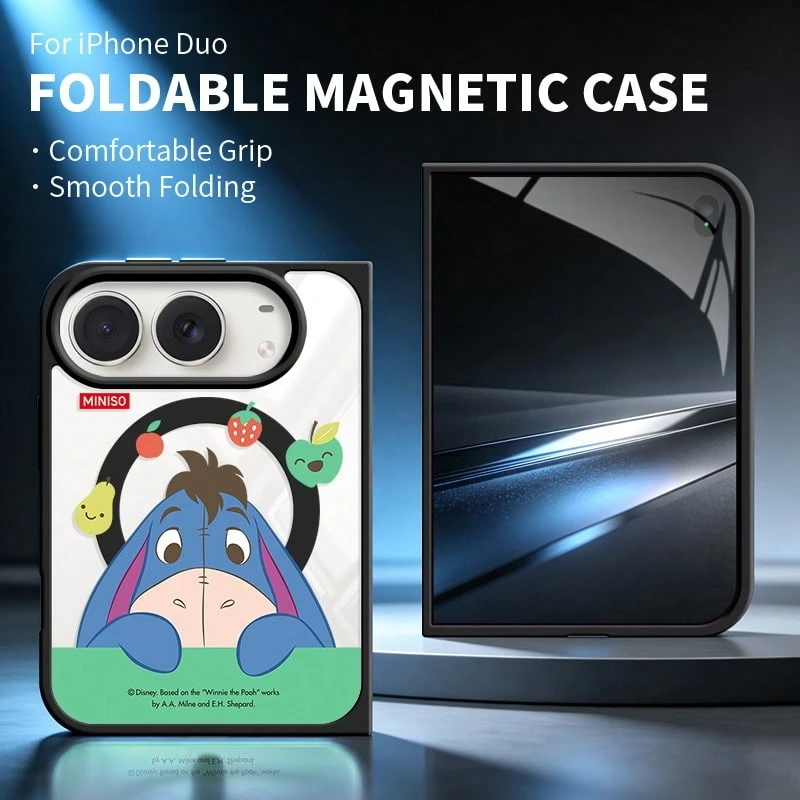 Disney Phone Case, Protective Cover For Foldable Phones, Featuring The Cute Cartoon Character Eeyore (The Little Donkey), With Magnetic Charging Compatibility; Designed Compatible With Apple IPhone 18 Duo. - Black - View 1