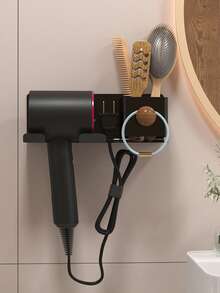1pc Hair Dryer Holder Bathroom No-Drill Hair Dryer Wall Mount Storage Rack - Multicolor - View 9