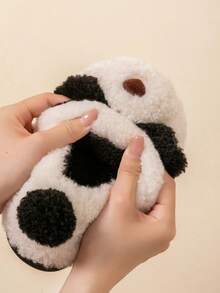 1 Pair Kids Cartoon Thermal Lined Non-Slip Flat Heel Warm Cute Slippers Suitable For Autumn/Winter - Beige - View 8