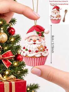 8pcs/Set Pink Christmas Theme Wooden Hanging Ornaments, Multi-Pattern Holiday Design Christmas Tree Decorations, Including Santa Claus, Snowman, Gingerbread Man, Candy Cane, Christmas Tree Shapes, Suitable For Christmas Tree, Home, Garden, Party - Pink Christmas Theme Ornament - View 5