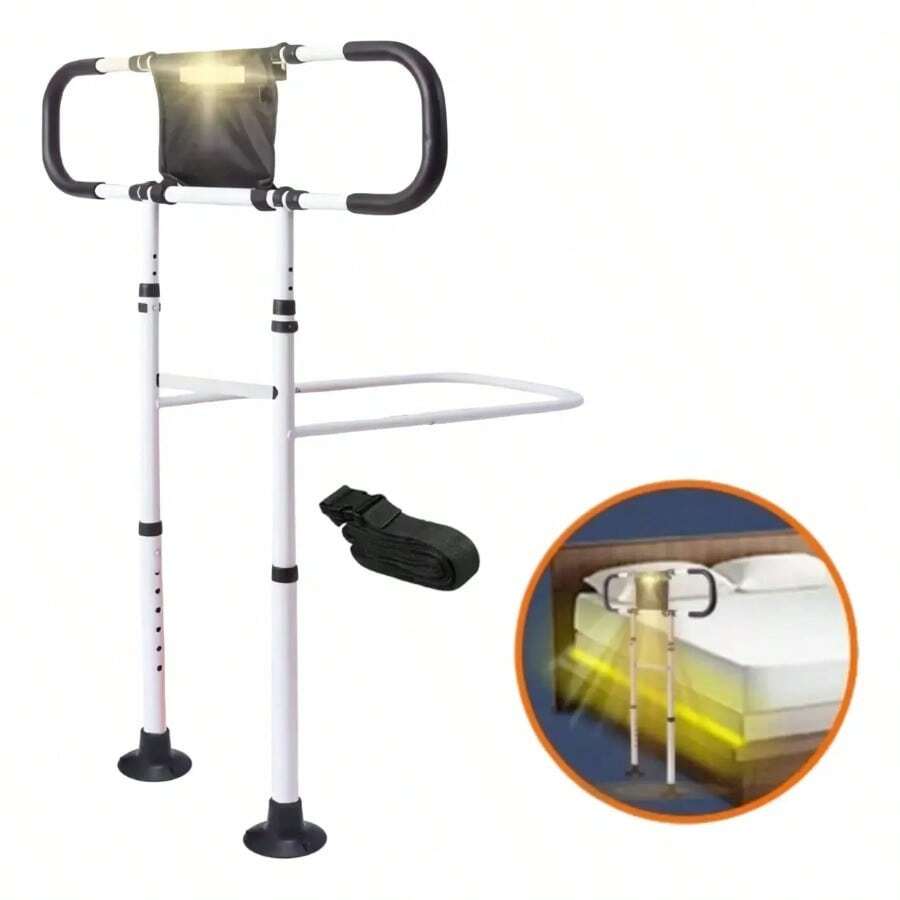 Barandal de  Ajustable para Cama con Luz Integrada, Barandilla Lateral de Protección para Adultos y Personas Mayores, Soporte Auxiliar para Levantarse de la Cama, Agarradera de Apoyo para Dormitorio - predeterminado - Ver 1