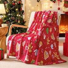 Red Gingerbread Christmas Blanket, Decorative & Gift Use, Soft & Comfortable Fleece Fabric, Gingerbread & Baking Pattern Design, Red Christmas Decor, Lightweight Blanket, Suitable For Sofa, Bed & Holiday Gifting - Multicolor - View 3