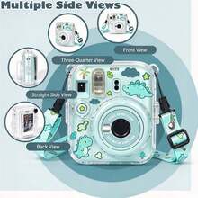 Ốp bảo vệ trong suốt cho máy ảnh Fujifilm Mini 13 (màu xanh Lagoon) | Túi bảo vệ máy ảnh Mini 13 bằng nhựa cứng PC trong suốt, kèm sticker dễ thương và dây đeo vai điều chỉnh được, không bao gồm máy ảnh - Xem 5
