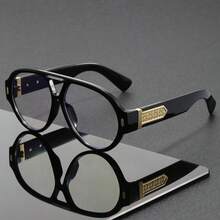 1 Pair Unisex Double-Bridge Aviator Large Round Frame Plano Glasses, Luxury Embossed Decorative Temple Pieces, Textured Frame, Daily Outfit Street Style Photo-Ready Accessory, Face-Contouring Slimming Effect, Influencer Style Decorative Eyewear - Clear - View 14