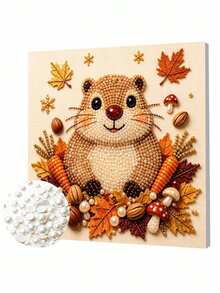 Framed DIY Pearl Painting Kit, Cute Beaver Fall Harvest Bead Art, Home Wall Decor - A - View 6