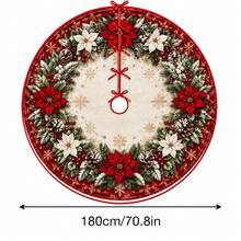 1件紅白色一品紅雪花花環圖案聖誕樹裙，優雅配色節日裝飾，5種尺寸，中性節日禮物，適用於居家與派對聖誕家居裝飾 - 紅白一品紅雪花花環 - 查看 12
