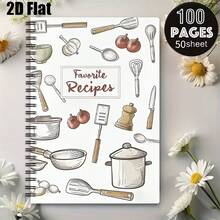 1pc [2D] Flat Spiral Notebooks Hand-Drawn Kitchen Utensils Recipe A5 Coil Notebook 50 Sheets 100 Pages Recording Private Recipes Baking Formulas Back-To-School Gift For Food Lovers Suitable For Back-To-School, Student Notebook - One Book (50 Pages, 100 Pages) - View 1