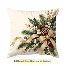 4pcs/1pc Christmas Holly & Pine Cone Pattern Pillow Case, No Insert, Single-Sided Printed Pillow Case, Suitable For Living Room, Bedroom, Home Decor, All Season Pillow Case - Multicolor - View 14