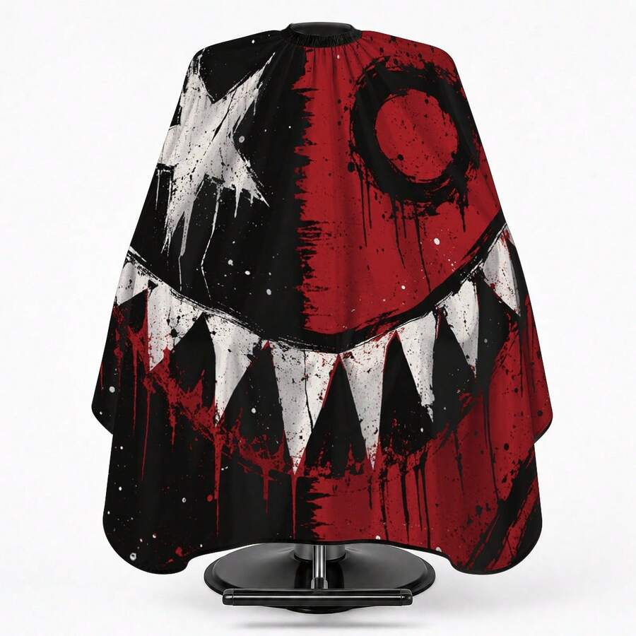 1pc Polyester Barber Cape, Red & Black Monster Face Print Fabric, Garbage Punk Style Apron, Bold Outfit Suitable For Adult Men, Eye-Catching Garment For Salon Services And Personal Home Hair Care - Multicolor - View 1