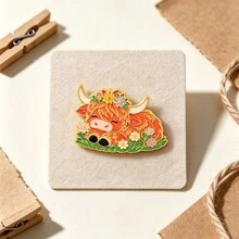 Cute Highland Cow Enamel Pins, Cartoon Floral Cow Brooches, Metal Animal Lapel Pins For Backpack Jacket Hat, Lovely Animal Gift For Man Women - Multicolor - View 9