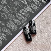 Gothic Cross Religious Figure Nail Stamping Plate, Stainless Steel Angel Virgin Mary Pattern Nail Art Template, Reusable DIY Manicure Printing Plate For Punk Halloween Nail Decor - Silver - View 5