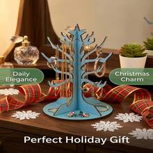 1 cái/2 cái giá treo trang sức hình cây thông Noel bằng gỗ thanh lịch, đỉnh hình sao, kệ trưng bày và lưu trữ dây chuyền, khuyên tai, vòng tay, kệ tổ chức trang sức để bàn tiết kiệm không gian chắc chắn, quà tặng trang trí bàn trang điểm - Nhiều màu - Xem 3