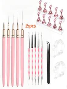 15 Pcs Nail Art Tool Set, Complete Manicure Kit For Nail Hand Painting And Nail Art Practice, Suitable For Nail Salon And Home Use - Multicolor - View 8