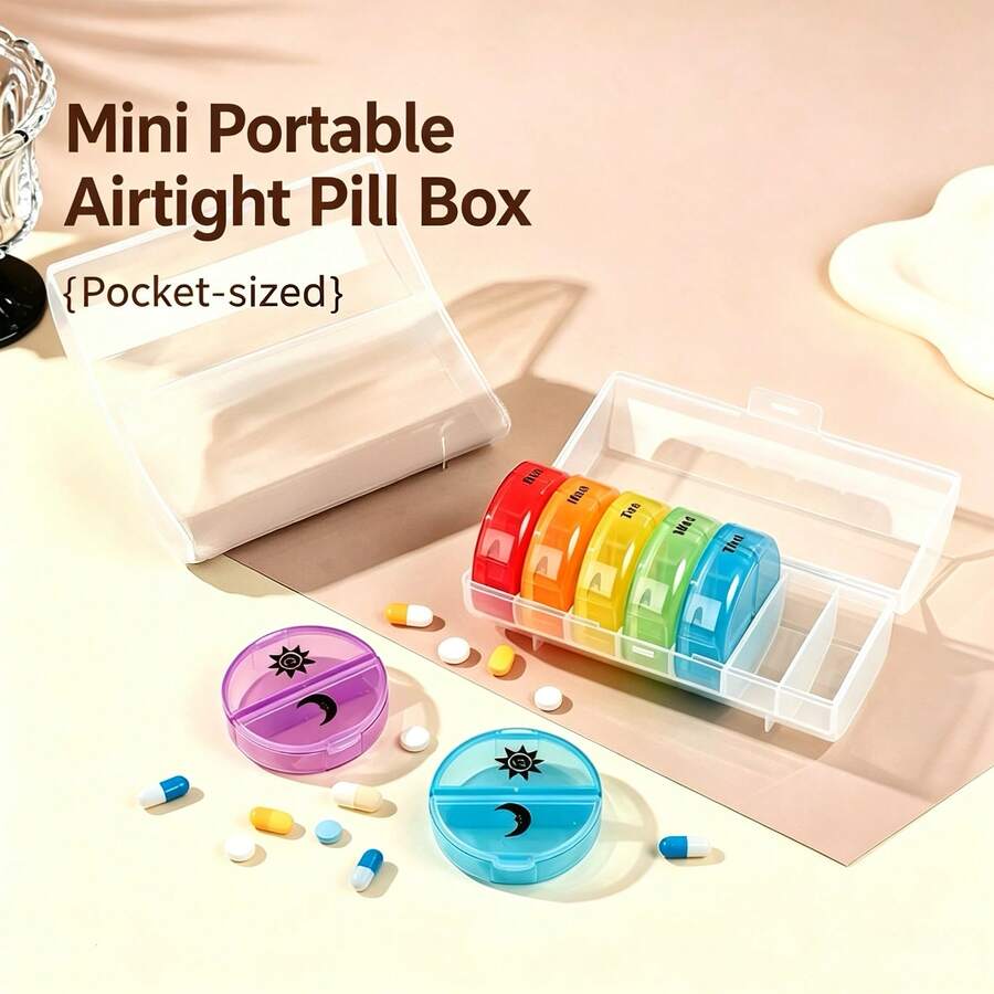 Medicine Box Set, 7-Day Large Capacity Portable Medicine Box Storage Box, Morning And Evening Designed Medicine Containers, Portable Medicine Box, Travel Daily Medicine Storage Box, 7-Day Weekly Medicine Box - one-size - View 1