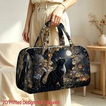 1pc Large Capacity Quilted Tote Bag, Suitable For Shopping, Lightweight Handbag With Cat And Moon Print, Zipper Closure And Shoulder Strap, Machine Washable, Suitable For Daily Outings, Casual Shopping, Christmas Gift, 2D Flat Design - Multicolor - View 5