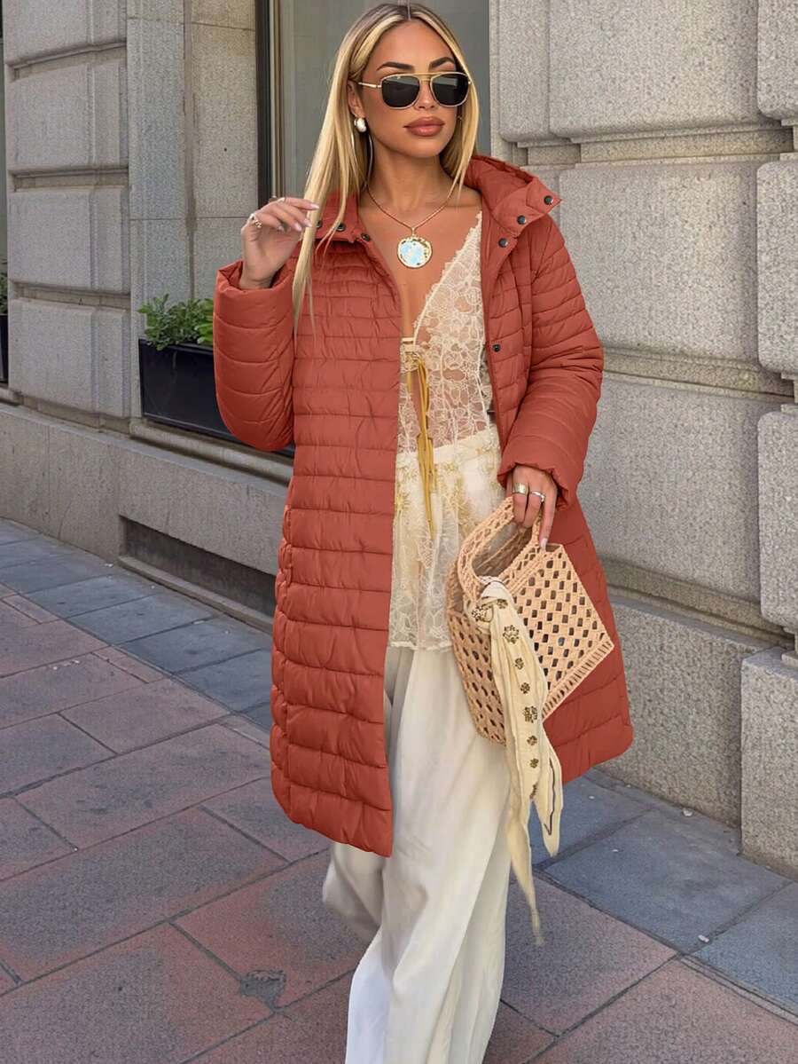 Risissida Women's Casual Hooded Down Jacket With Pockets, Lightweight For Daily Wear - Burgundy - View 1