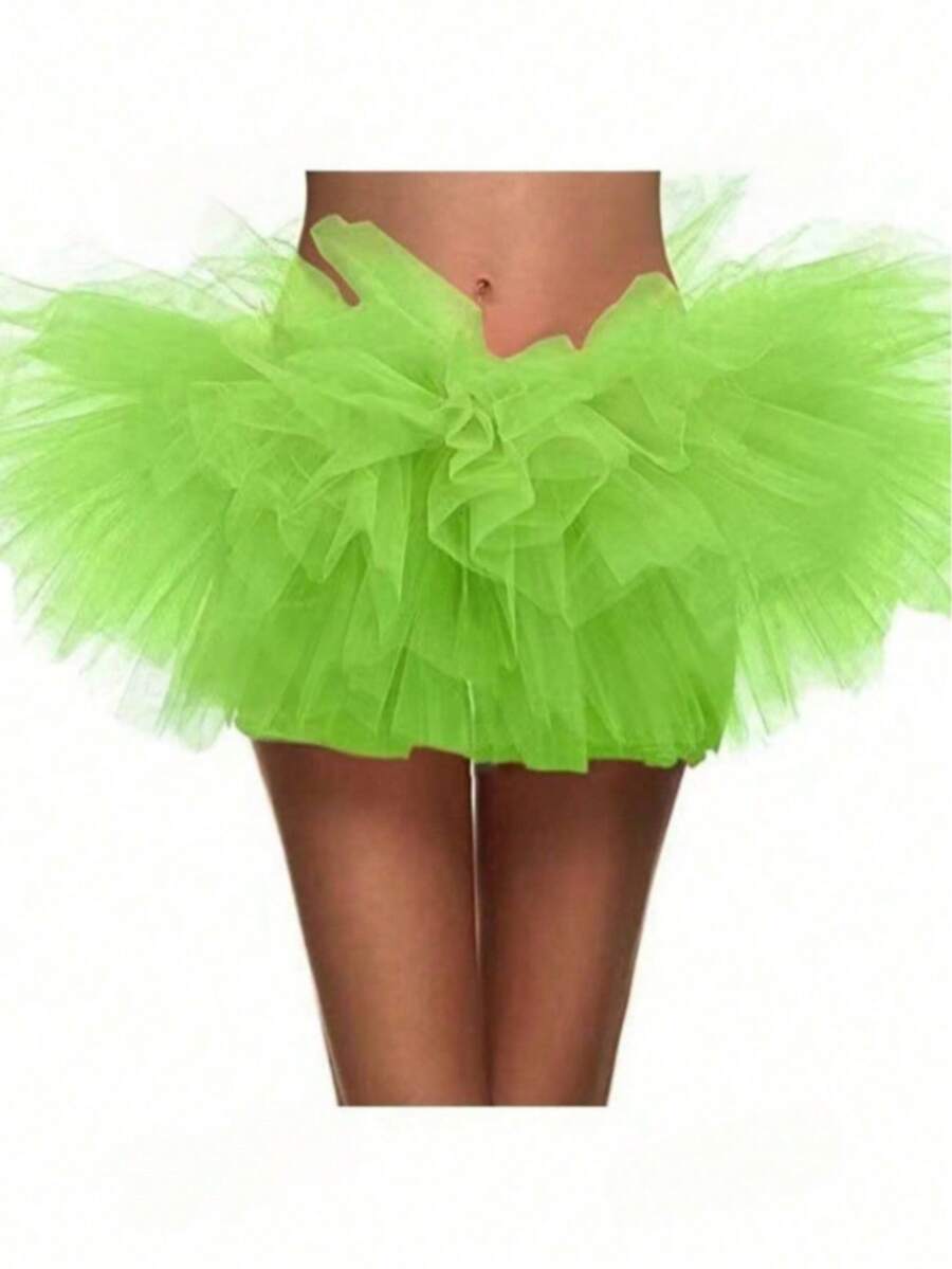 1pc 3-Layer Adult Mesh Tutu Skirt, Suitable For Performance, Costume Party, Cake Skirt Style, Role Play; Cute 3-Layer Fluffy Short Tutu Skirt, Can Be Used For Party, Women's Christmas Accessory - Lime Green - View 1