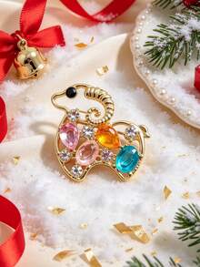Christmas & Lunar New Year Gift, Rhinestone Hollow Zodiac Sheep Brooch, Elegant Anti-Exposure Lapel Pin, Chic Suit Coat Brooch Jewelry For Women - Multicolor - View 5