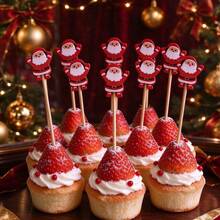 100pcs/50pcs Pack - Christmas Mixed Fruit & Bamboo Shoot Platter; Colorful And Creative Santa Claus Pattern Design; Santa Claus Pattern. Can Be Used As Cocktail Decorations, Suitable For Decorative Bamboo Skewers - A - View 3