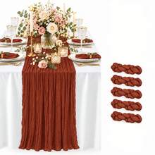 5 bộ khăn trải bàn vải gạc nhăn màu đất nung phong cách Boho mộc mạc, vải gạc mỏng xuyên thấu trang trí bàn tiệc cho đám cưới, tiệc đón cô dâu, tiệc đầy tháng, sinh nhật, Lễ Tạ ơn, Giáng sinh, bàn ăn phong cách trang trại và trang trí nhà cửa - Đỏ gỉ sắt - Xem 9