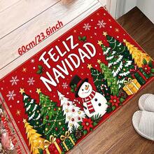 1pc New Christmas Best Seller - Daily Decor - Holiday Decor - Christmas - Merry Christmas Snowman & Christmas Tree Floor Mat, Suitable For Living Room, Bedroom, Indoor - Machine Washable - Flannel Material, Soft Texture, Skin-Friendly, Pill-Resistant, Easy Care, Odorless - Perfect For Home Decor, Room Decor, Living Room Rug, Bedroom Rug, Bathroom Rug, Kitchen Rug, Area Rug, Hotel Decor - Area Rug, All Season - Multicolor - View 3