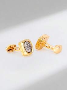 Men's Luxury Gold Rhinestone Square Cufflinks, Geometric French Shirt Cufflinks, Business Wedding Jewelry Accessories - Gold - View 5