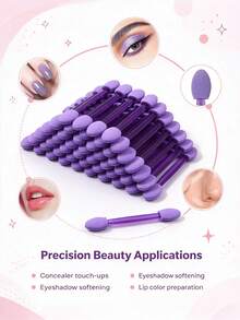 51Pcs 50Sponge Eyeshadow Applicators+1Makeup Puff,Purple Dual-Ended Makeup Sponge Wands,For Eyeshadow & Face Powder Application - Purple - View 5