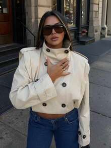 GMFP New Women's Fashion Versatile Minimalist Pleated Short Trench Coat - Beige - View 7