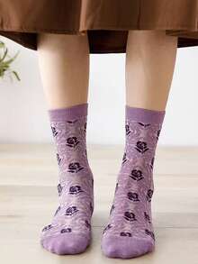 1/3/5/10 Pairs Random Women's 3D Embossed Pattern Court Style Comfortable Breathable Mid-Calf Socks - Multicolor - View 6