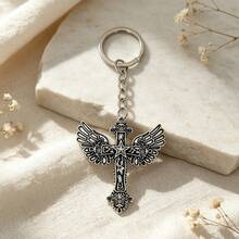 Vintage Wing Cross Car Keychain, Distressed Metal Pentagram Pendant, Personalized Punk Style Bag Charm, Creative Accessory Small Gift - Cross - View 4