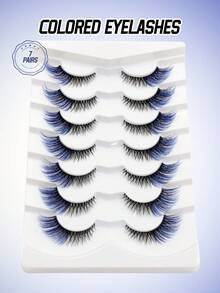 Asiteo 7 Pairs Blue & Black False Eyelashes, Cat Eye Style Colored Lashes, Full Band With Transparent Thin Stem, Extended Tail, Dopamine Macaron Color Palette, Suitable For Party, Holiday Makeup, Christmas - Multicolor - View 6