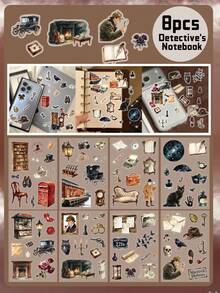 SCXXBSW 8pcs Detective Notebook Stickers (PET Material) Are Suitable For Decorating Diaries, Scrapbooks, Laptops, And Phone Cases. High-Quality And Perfect For Rewards And Holiday Gifts, Such As Christmas. - Sticker - View 1
