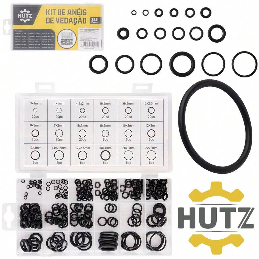 ANEL DE VEDACAO SORTIDOS HUTZ COM 225 PECAS NO ESTOJO - A - Visão 1