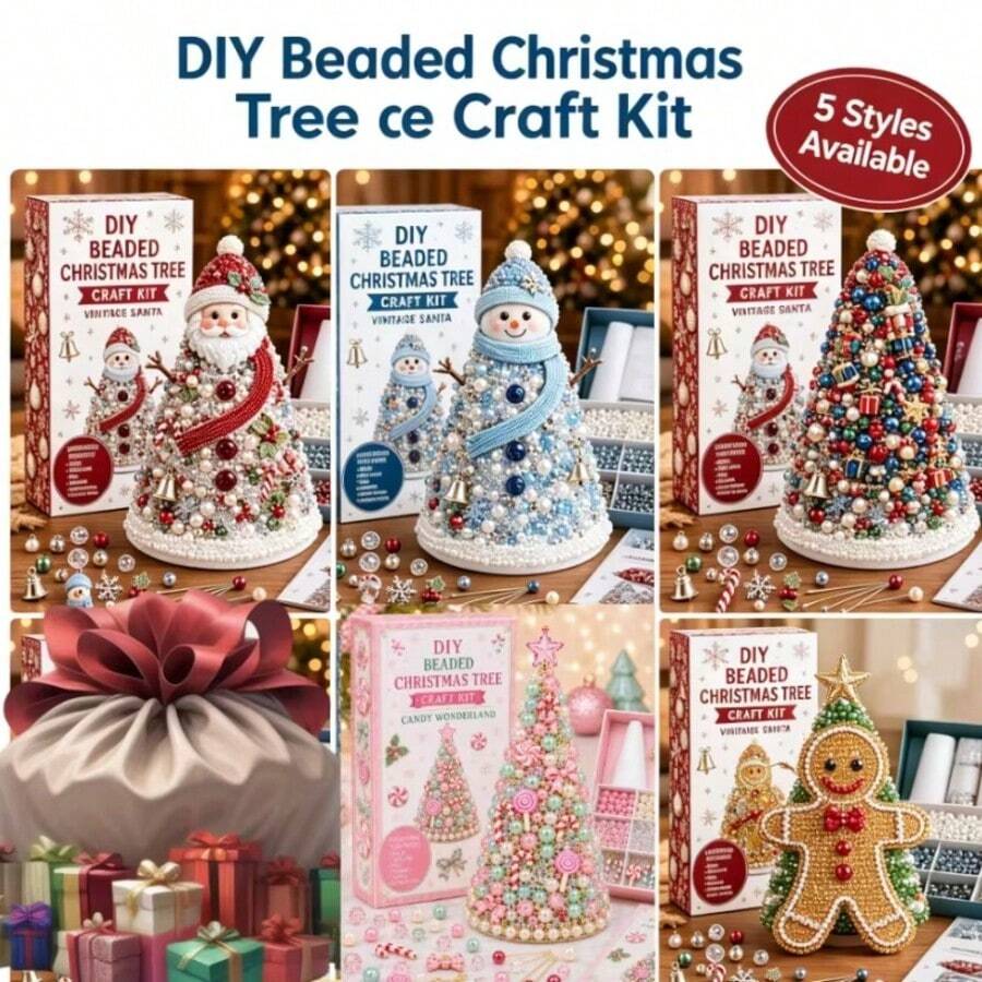 IAGREEA Congzikji Complete Beaded Christmas Tree Set With Foam Base, Sequins And Decorative Pins - A - View 1