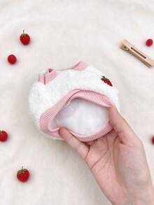 Strawberry Fleece Pet Vest, Warm Winter Dog Cat Clothes, Soft Plush Pullover Sweater Outfit, Cute Cold Weather Coat For Small Medium Dogs Kitten Puppy Chihuahua - Beige - View 5