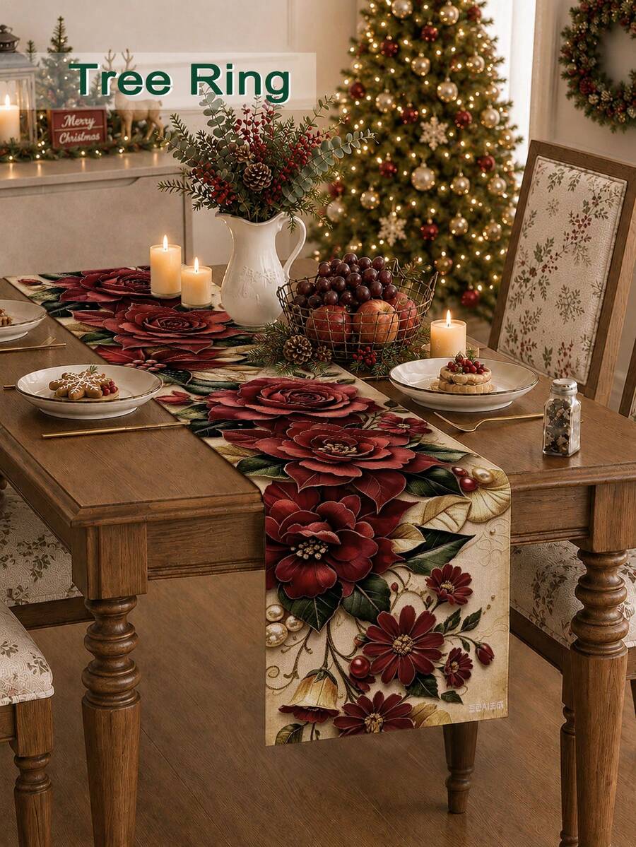 1 buah, Taplak Meja Motif Poinsettia Bertema Natal, Dekorasi Dapur, Taplak Meja, Penutup Debu Microwave, Taplak Meja Dekorasi Dapur, Taplak Meja Dekorasi Rumah, Pesta, Taplak Meja Dekorasi Liburan, Taplak Perapian, Taplak Tempat Tidur Dekorasi Kamar - MultiWarna - View 1
