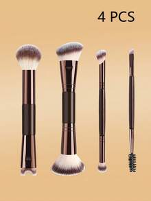 Double-Ended Makeup Brush Set, Multi-Functional Trio Brushes For Foundation, Contour, Eyeshadow, Blush, High-Quality Synthetic Fiber Makeup Brush Kit - Brown - View 14