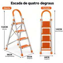 Escada Antiderrapante 4 Degraus Dobrável Resistente Doméstico 150kg Aço inoxidável TOP CASA PIMENTA - 4 degraus±0 - Visão 8