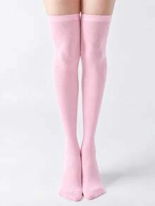 1 Pair Women's Solid Color Thigh High Socks, Soft Stretch Thigh High Stockings, Preppy Lolita Style For Fall Outfits, Cosplay & Daily Wear - Multicolor - View 20
