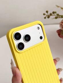 1pc 3D Woven Vertical Texture Phone Case, Large Camera View Window Soft TPU Non‑Slip Shockproof Protective Cover For IPhone18 17 Pro Max 16 Pro Max 15 14 13 12 Mini 11 - Ginger - View 3