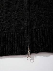 Men's Simple Solid Color Casual Loose Fit Long Sleeve Zip-Up Knit Cardigan Sweater, Autumn/Winter - Black - View 9